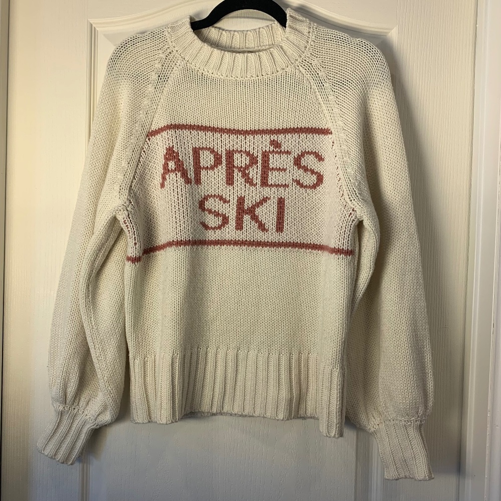 Tissées Serrées Après Ski‎ knit sweater — Small, crème et vieux rose Cozy Chalet